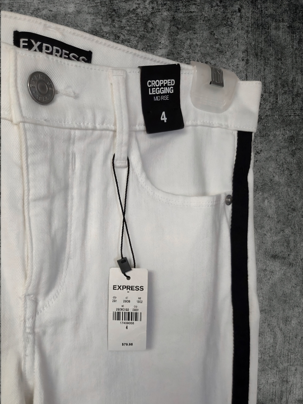 NWT Express White Cropped Moto Jeans White & Black Size 4 - Picture 2 of 9